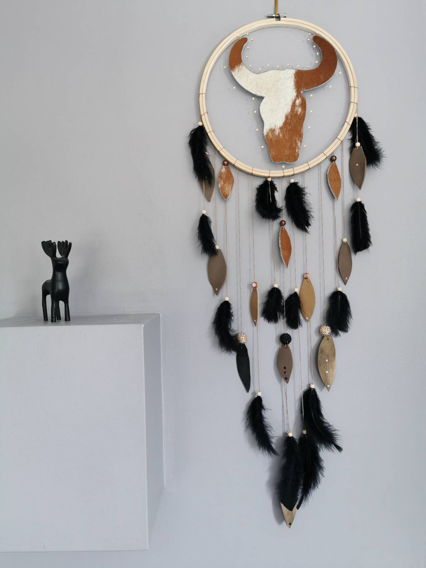 Pièce Unique en Stock Attrape Reves Dreamcatcher Motif Tête de Buffle