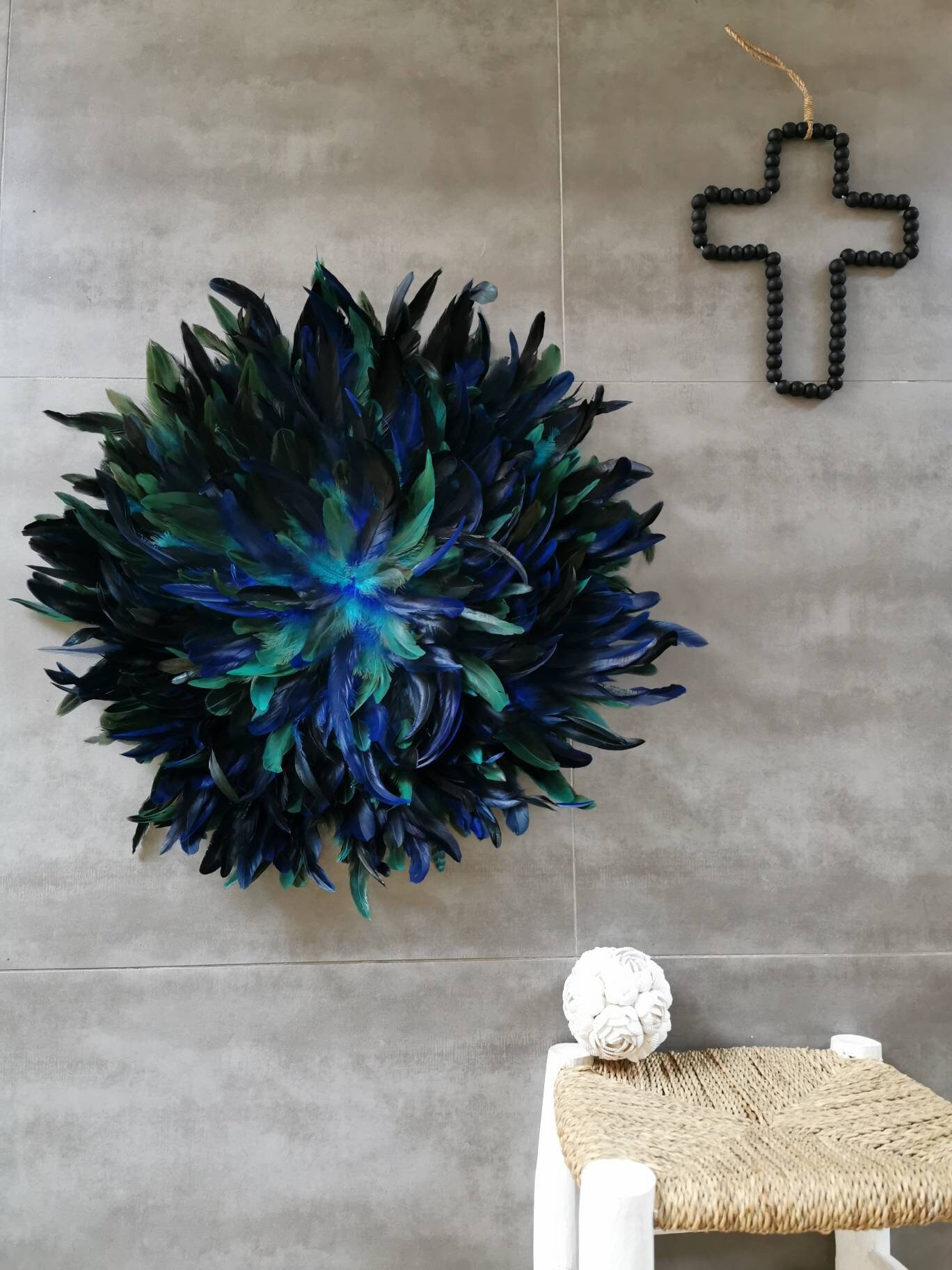 xl Jujuhat Juju Hat Handmade 65 cm de Diamètre Coloris Bleu, Vert et Noir Peacock