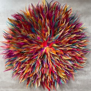 Size XXL jujuhat / juju hat handmade in natural feathers 85 cm in diameter - multicolored color