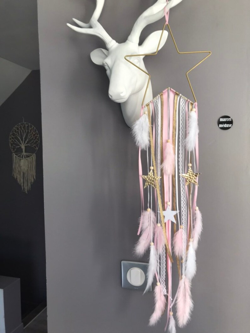 Starshaped Dream Catcher in Powdered Gold and White Pink Etsy