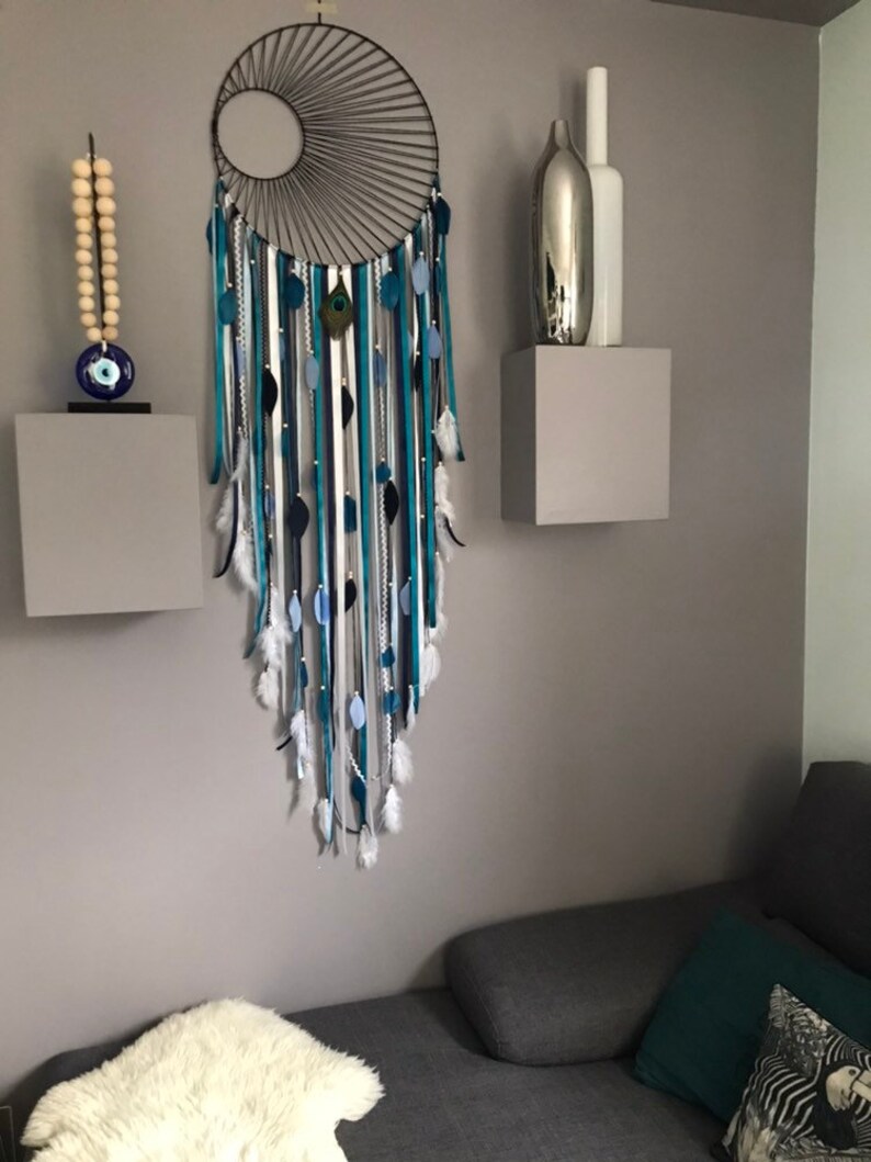 GIANT Dreamcatcher in Shades of Duck Blue, Navy Blue, Sky Blue and