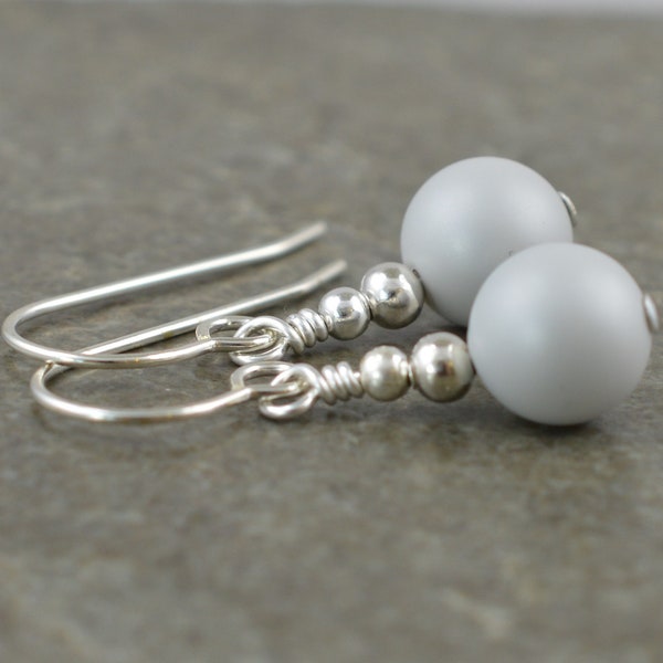 Pastel Light Grey Swarovski Crystal Pearl Sterling Silver Drop Earrings - Bridesmaid - Gift Box - Sw2