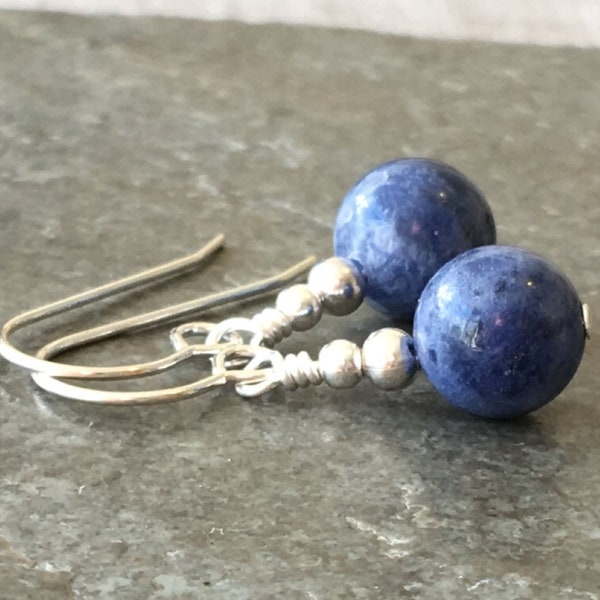 Denim Blue Sodalite Gemstone & Sterling Silver Drop Earrings with Gift Box - LG6