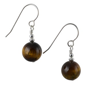 Large Tiger's Eye Gemstone & Sterling Silver Drop Earrings with Gift Box
