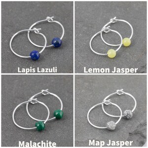 Tiny 15mm Hoop Sterling Silver Earrings Choose Your Own Gemstone With Gift Box Small Boho Style image 6