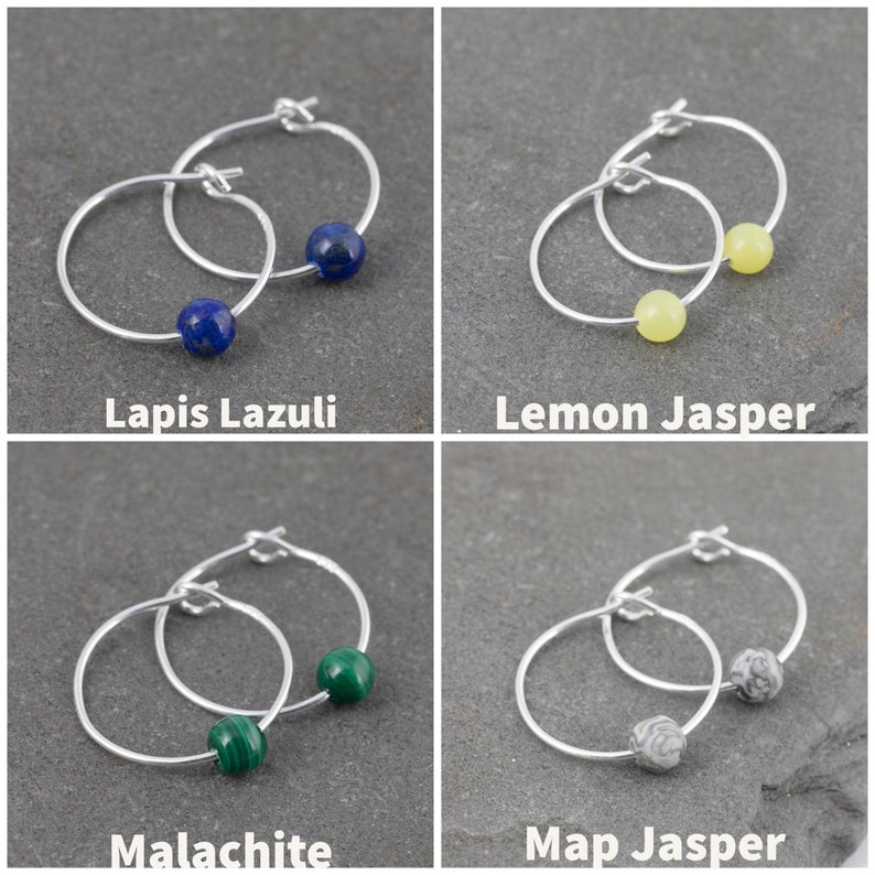 Tiny 15mm Hoop Sterling Silver Earrings Choose Your Own Gemstone With Gift Box Small Boho Style image 6