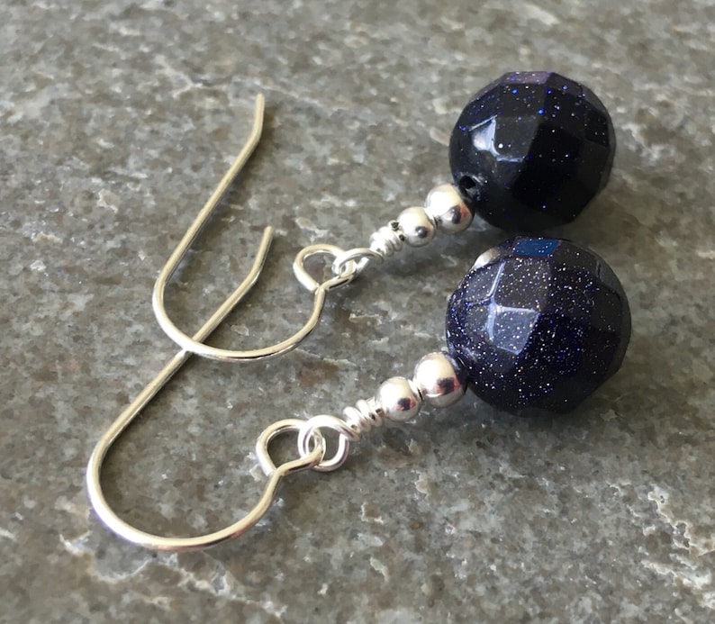 Faceted Blue Goldstone Gemstone /& Sterling Silver Drop Earrings with Gift Box