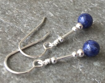 Denim Blue Sodalite Gemstone & Sterling Silver Drop Earrings with Gift Box - LG2