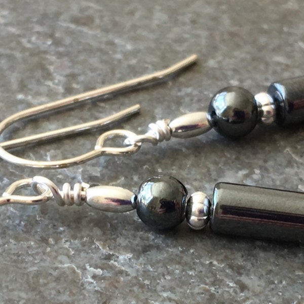 Haematite Grey Stone & Sterling Silver Drop Earrings with Gift Box