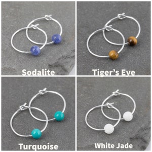 Tiny 15mm Hoop Sterling Silver Earrings Choose Your Own Gemstone With Gift Box Small Boho Style image 9