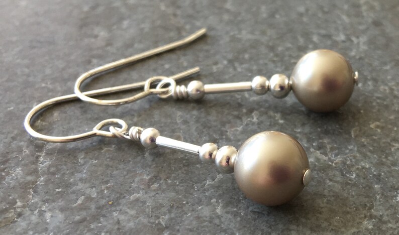 Platinum Grey Crystal Pearl Sterling Silver Drop Earrings with Gift Box