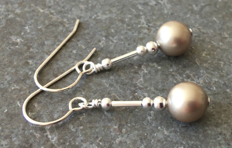 Platinum Grey Crystal Pearl Sterling Silver Drop Earrings with Gift Box