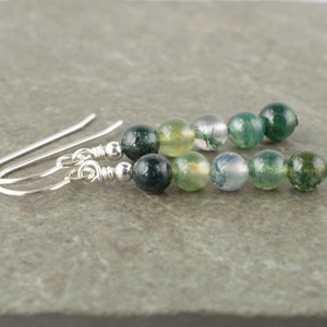 Green Moss Agate Stone Drop Earrings - Natural Gemstone Sterling Silver Dangle Earrings - Simple Jewellery for Women - Gift Box - LG1