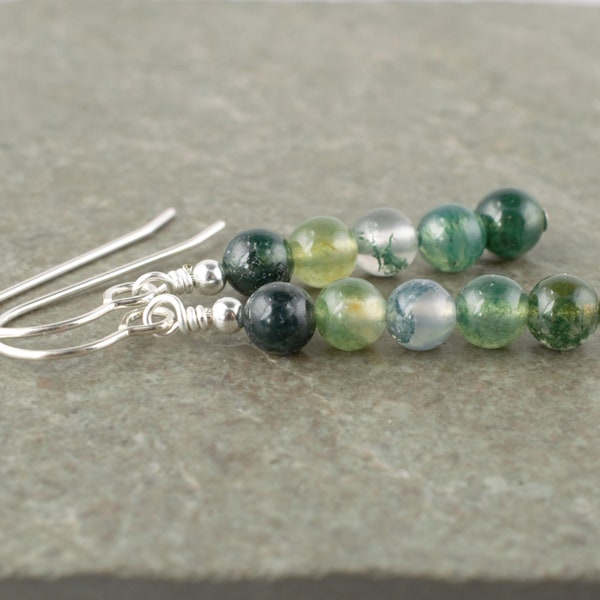 Orecchini Green Moss Agate Stone Drop - Orecchini d'oringos d'argento di gemma naturale - Gioielli semplici per le donne - Scatola regalo - LG1