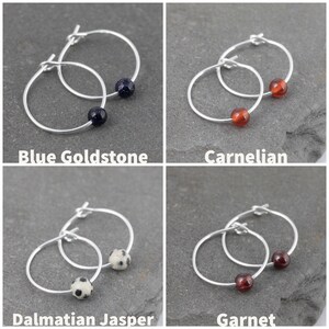 Tiny 15mm Hoop Sterling Silver Earrings Choose Your Own Gemstone With Gift Box Small Boho Style image 4