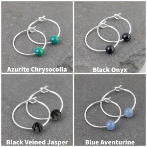 Tiny 15mm Hoop Sterling Silver Earrings Choose Your Own Gemstone With Gift Box Small Boho Style image 3