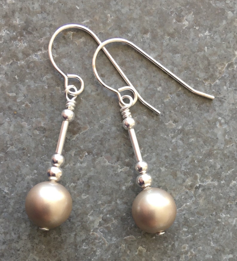 Platinum Grey Crystal Pearl Sterling Silver Drop Earrings with Gift Box