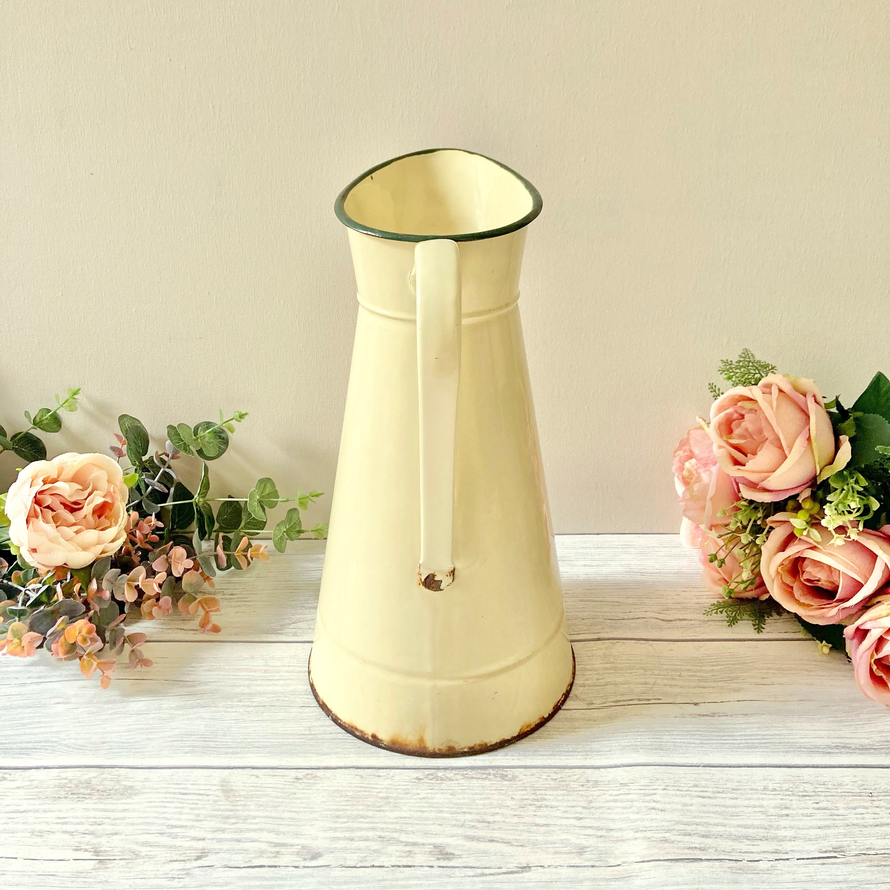 Extra large vintage cream enamel jug/vase Etsy