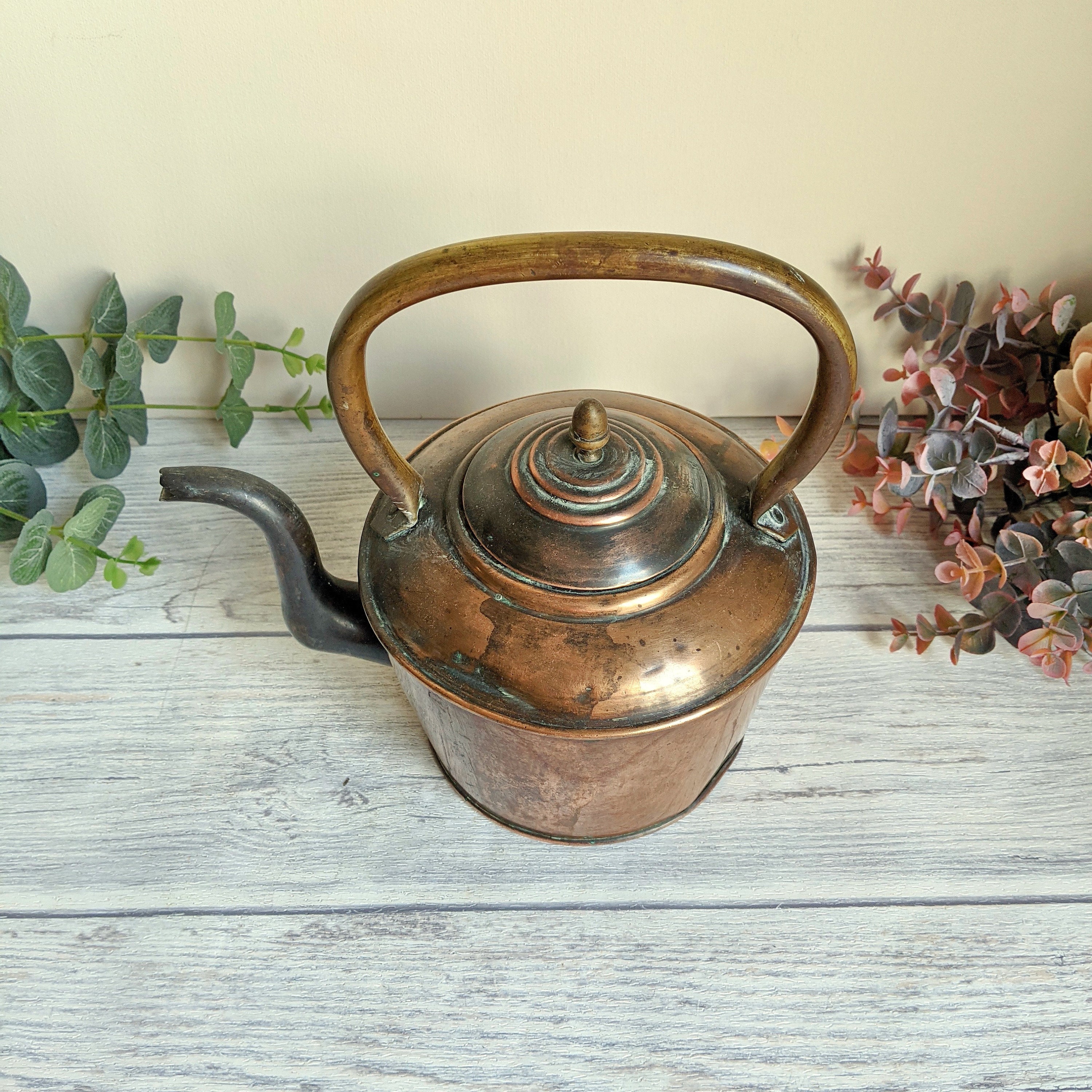 Antique decorative tarnished copper kettle Etsy