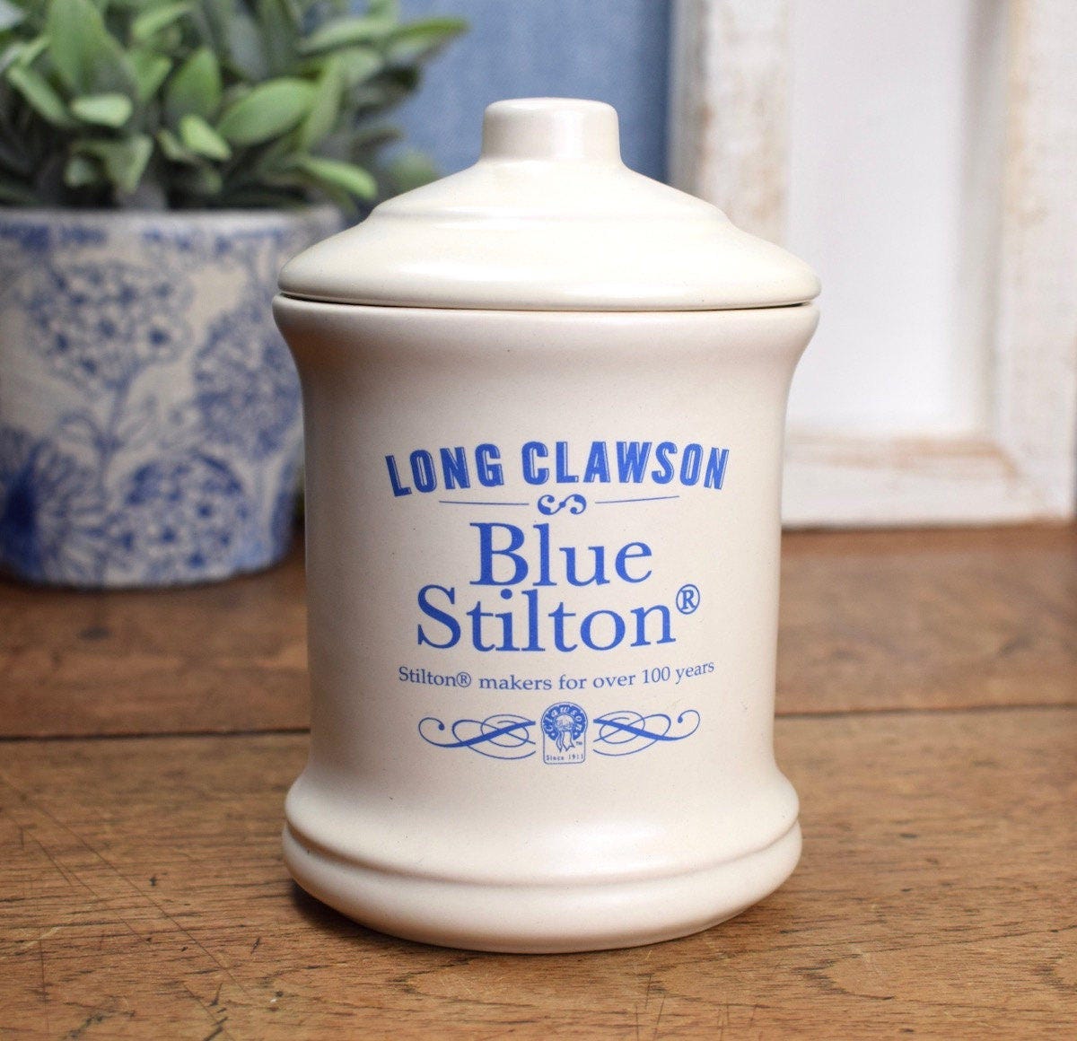 vintage traditional blue stilton ceramic pot with lid Etsy