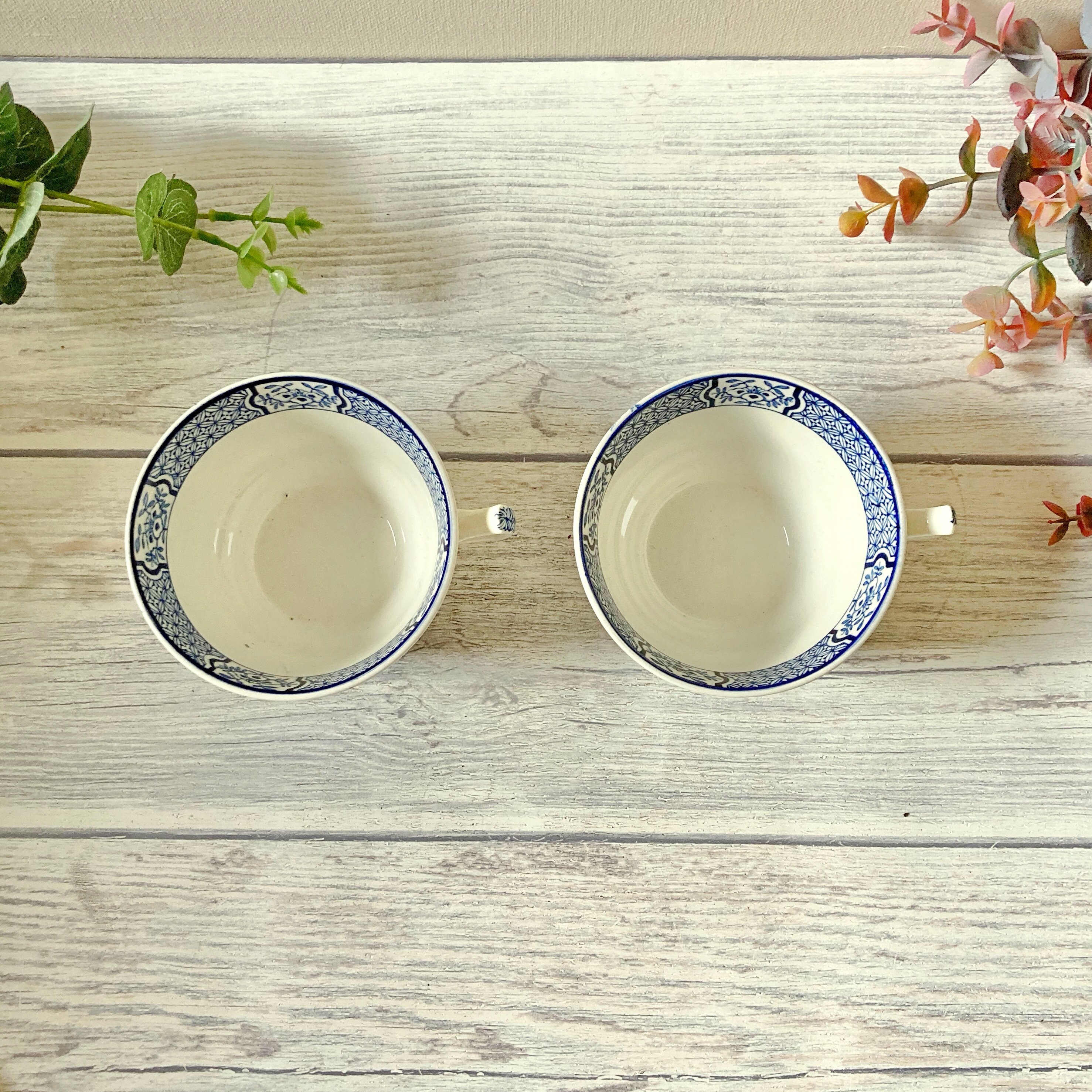 Pair of blue and white vintage cup saucer and plate trios Etsy
