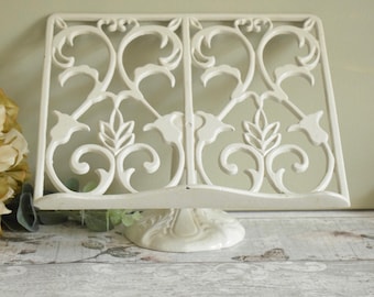 Vintage cream cast iron cookbook stand or recipe book stand