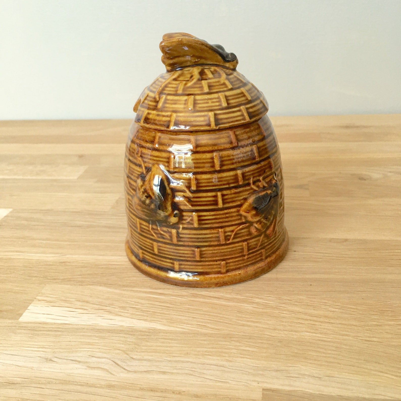 Vintage honey pot with Bee on the lid glazed ceramic Etsy