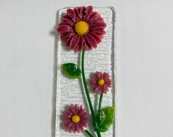 Glass Mauve Daisy plant stake, fused glass plant stake