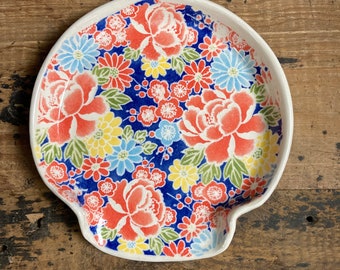 Pink, blue and yellow floral Trinket Dish, modern florals spoon rest