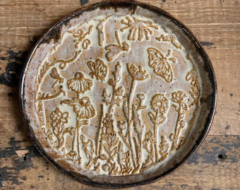 Rustic Meadow Trinket Dish, blooms and bugs trinket dish