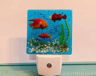 Coral Sea RED fish Nightlight, fused glass nightlight