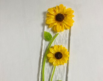 Glass Rubeckia, brown-eyed Susan plant stake, fused glass plant stake