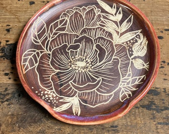 Modern Rose spoon rest, handmade pottery spoon rest, kitchen art