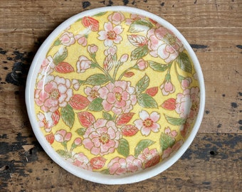 Pink and yellow floral Trinket Dish, modern florals trinket dish