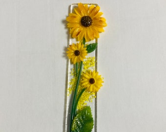 Glass Rubeckia, brown-eyed Susan plant stake, fused glass plant stake