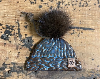 Beanie Hat Ornament, Winter Hat Ornament, Christmas ornament, Knit Hat, Pom Hat