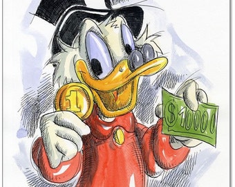 Original pen and watercolour : Dagobert Duck Cash only!/ 24 x 32 cm