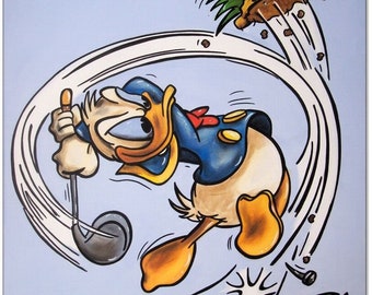 Original acrylic on canvas: Donald Duck plays Golf/ 50 x 60 cm
