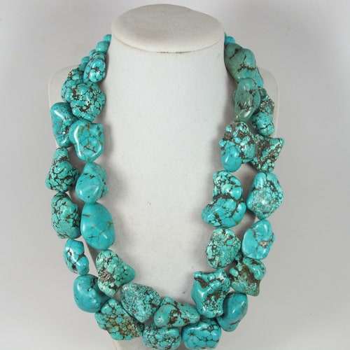 Chunky statement turquoise boho necklace, genuine turquoise necklace, shops big turquoise stone beads, turquoise statement jewelry