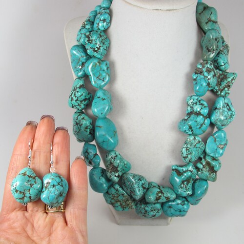 Chunky statement turquoise boho necklace, genuine turquoise necklace, shops big turquoise stone beads, turquoise statement jewelry