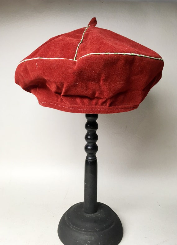 Red Velvet Chinese Beret - Traditional Chinese Hat