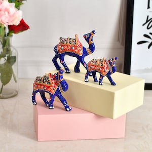 Camel Figurine, Enameled Camel Statue Home Décor, Display Figurines, Camel Décor Collectible Decoration India, Miniature Desk Décor Gift