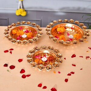 Wedding Favours, Lotus Taj Brass Urli Bowl Set, Urli For Floating Candle-Flowers, Diwali Décor, 3 Piece Set, Candle Holder For Home