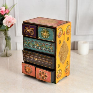 Small Chest of Drawers, Hand Painted, African Style, Fair Trade, 3 Drawer,  Mango Wood, Decorative Jewellery Storage, Jewelry Box 