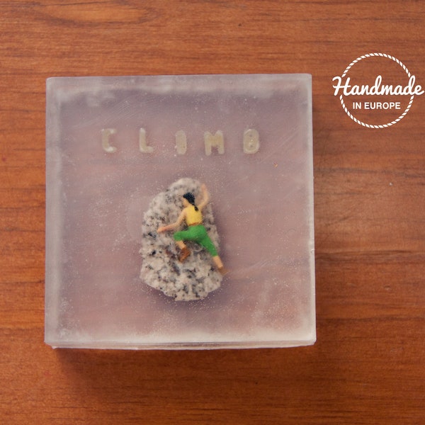 Handcrafted Soap with Mountain Climber Figure - Personalized Climbing Gift