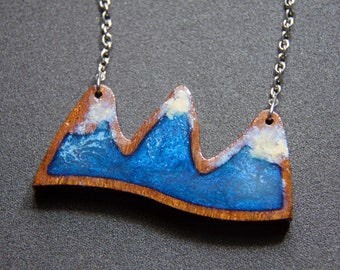 Wooden and epoxy resin MOUNTAIN necklace Gift for Climbers