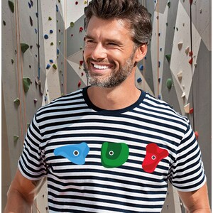 Unisex Climbing T-shirt with Climbing Holds and Carabiner Graphics, Gift for Climbers
