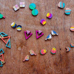 Hand Painted WOODEN Stud Earrings, Gift for Outdoor Lovers