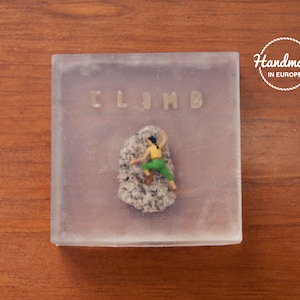 Handcrafted Soap with Mountain Climber Figure, Personalized Climbing Gift