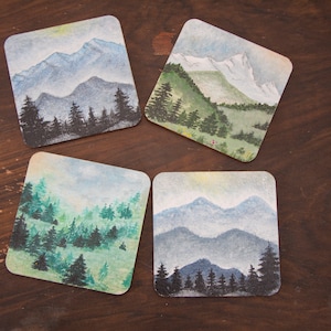 SET of 4 Wooden Coasters, Hand painted Gift for Climbers and Mountain Lovers